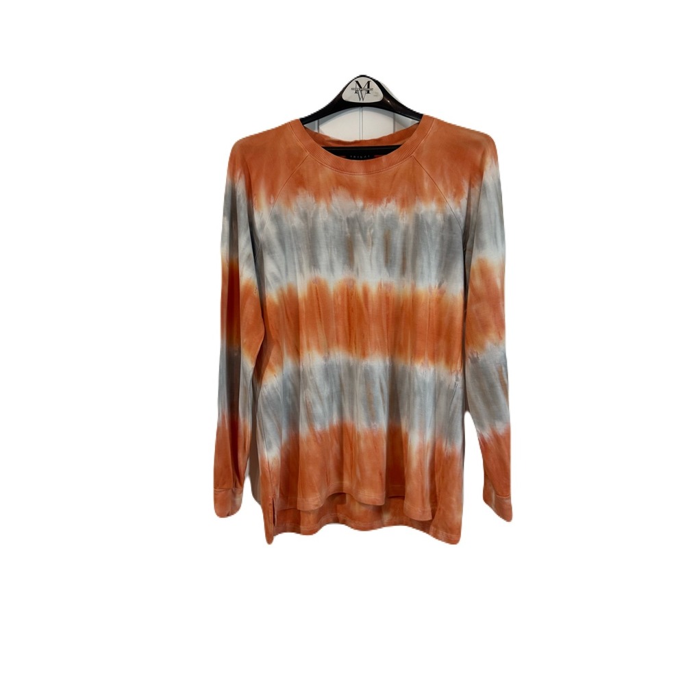 Tribal Women Orange Grey Tie Dye Raglan Long Sleeve Top 48950-1567 Medium